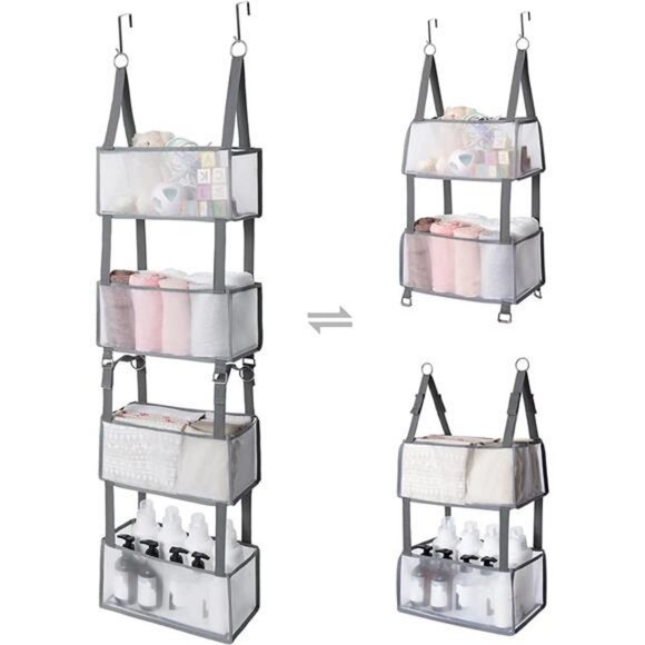 Bathroom Organizer, 4 Large Capacity Collapsible Pockets, Gray, 1-Pack - Picture 1 of 6